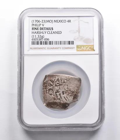 Fine Details (1706-23) MOJ Mexico 4 Real Philip V (11.32g) NGC a4070