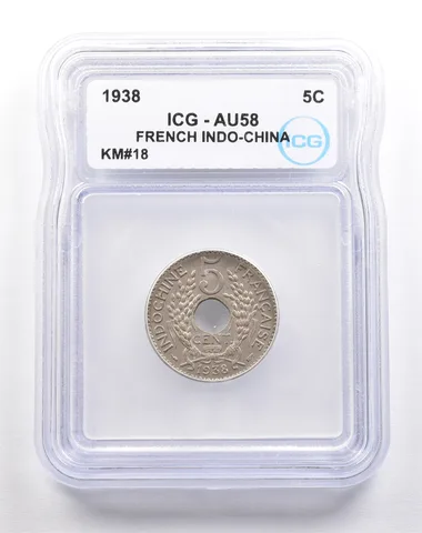 1938 French Indo-China 5 Cents KM#18 AU58 ICG *5492