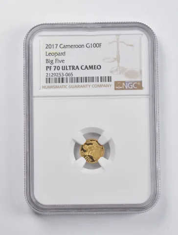 PF70UCAM 2017 Cameroon 100 Francs Leopard Big Five 0.5g .999 Fine Gold NGC a2962
