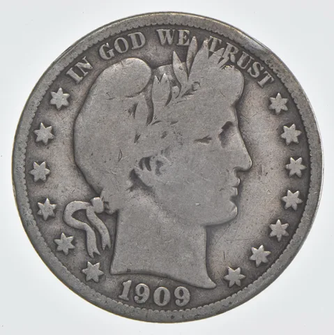 1909 (P) Barber Half Dollar 90% Silver VG Condition