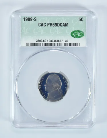 1999-S Jefferson Nickel PR69 DCAM CAC CACg