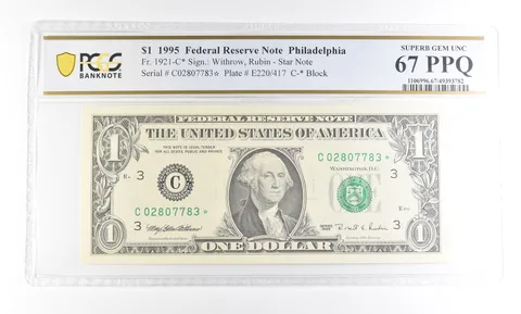 1995 $1 Philadelphia PA FRN Star Fr#1921-C* Superb Gem Unc 67 PPQ PCGS a2904