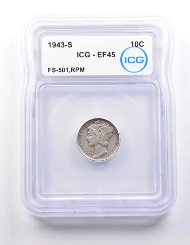 1943-S Mercury Dime FS-501 RPM EF45 ICG *9823