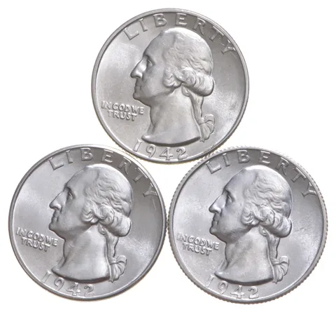 Choice Unc 1942 P+D+S Washington Quarter Gem BU Collection Lot Set