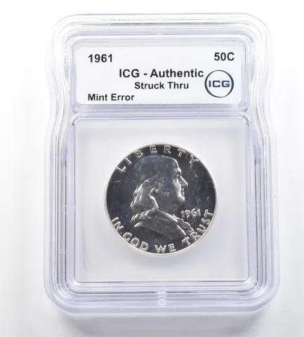 1961 Franklin Half Dollar Mint Error Struck Thru Authentic ICG *7654