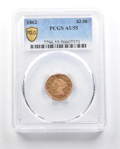 1862 $2.50 Liberty Head Gold Quarter Eagle AU55 PCGS a0716