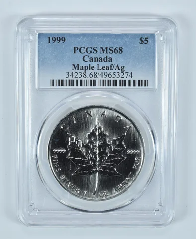 1999 Canada 5 Dollars Silver Maple Leaf MS68 PCGS Blue Label