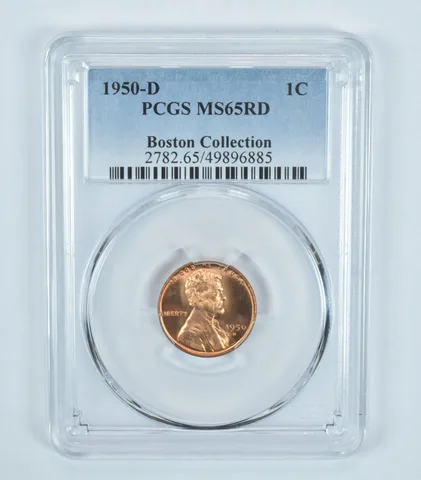 1950-D Lincoln Wheat Cent Boston Collection MS65 RD PCGS Blue Label