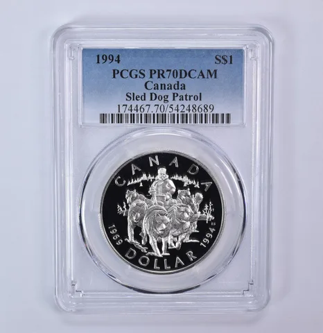 1994 Canada 1 Dollar Silver Sled Dog Patrol PR70 DCAM PCGS Blue Label