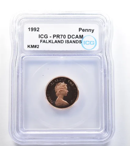 1992 Falkland Islands Penny KM#2 PR70 DCAM ICG *7994