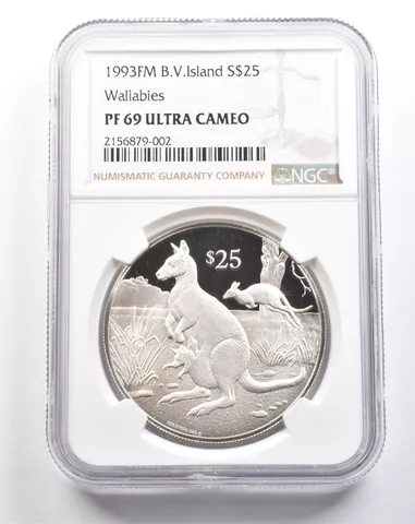 1993 FM British Virgin Islands 25 Dollars Silver Wallabies PF69 UCAM NGC *4940