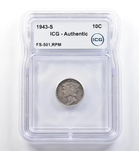 1943-S Mercury Dime FS-501 RPM Authentic ICG *5994