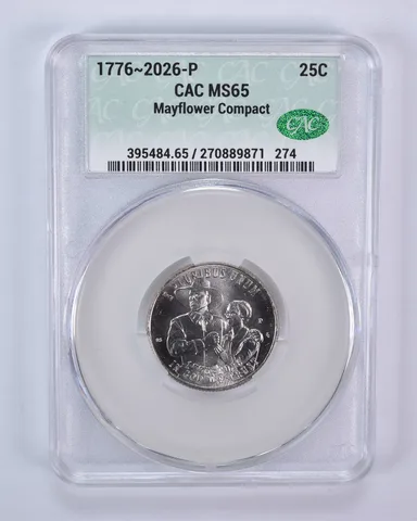 2026-P Mayflower Compact Quarter MS65 CAC CACg