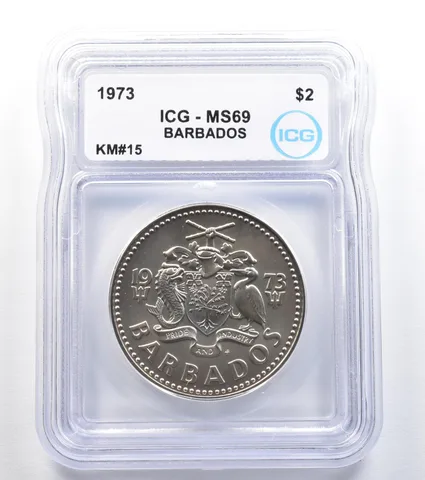 1973 Barbados 2 Dollars KM#15 MS69 ICG *8011