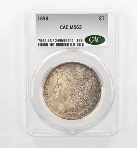 1898 Morgan Silver Dollar MS63 CAC CACg Beautiful Tone *0457