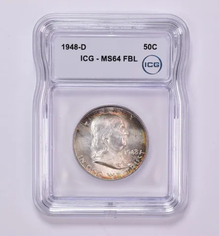 1948-D Franklin Half Dollar MS64 FBL ICG Beautiful Tone *0447