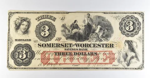1862 $3 Salisbury MD Somerset & Worcester Savings Bank Obsolete Note *8490