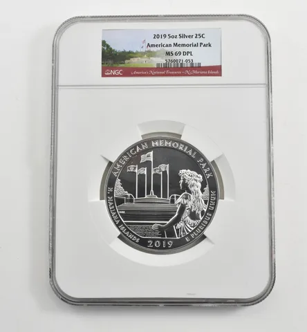 2019 5 Oz Silver Quarter ATB American Memorial Park MS69 DPL NGC *1604