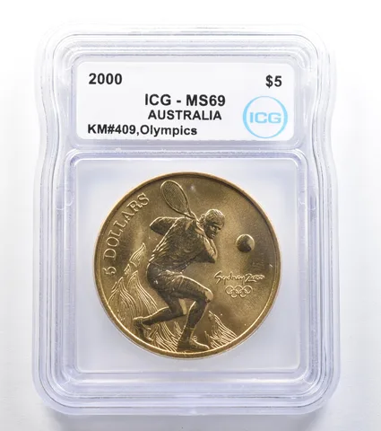 2000 Australia 5 Dollar Sydney Olympics Tennis KM#409 MS69 ICG a7894