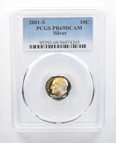2001-S Roosevelt Dime Silver PR69 DCAM PCGS Yellow Tone *7691