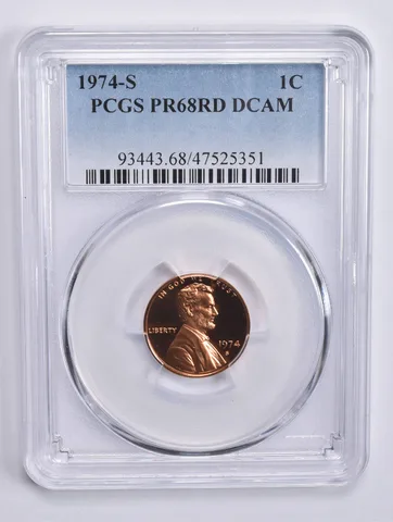 1974-S Lincoln Memorial Cent PR68 RD DCAM PCGS Blue Lbl