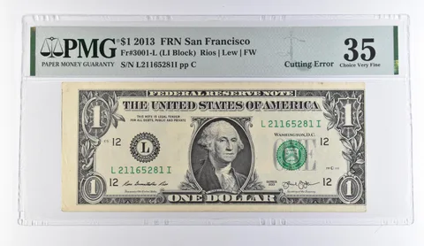 2013 $1 San Francisco CA FRN Cutting Error Fr#3001-L Choice VF 35 PMG *9494