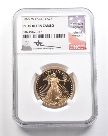 1999-W $25 American Gold Eagle Mercanti 1/2 Oz Gold PF70 UCAM NGC a5436