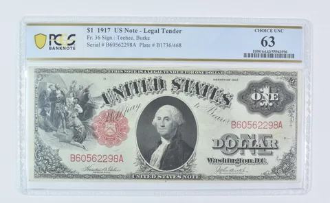 1917 $1 Legal Tender Fr#36 Large Note Choice Unc 63 PCGS *9539