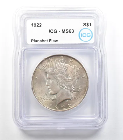 ERROR 1922 Peace Silver Dollar Planchet Flaw MS63 ICG a3409