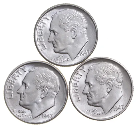 Choice Unc 1947 P+D+S Roosevelt Dime Gem BU Collection Lot Set