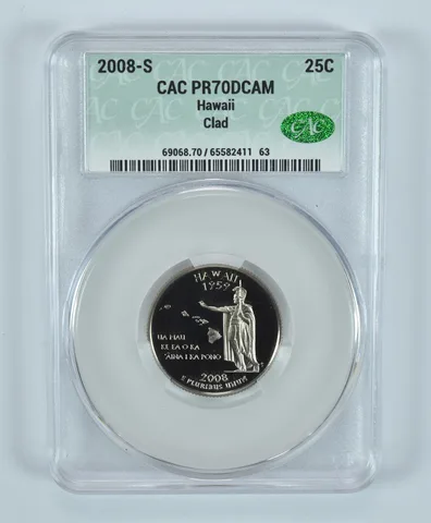 2008-S Washington State Quarter Hawaii CLAD PR70 DCAM CAC CACg