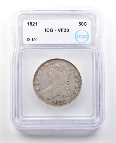 1821 Capped Bust Half Dollar O-101 VF30 ICG *3090