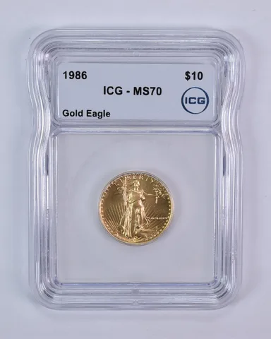 1986 $10 American Gold Eagle 1/4 Oz Gold MS70 ICG