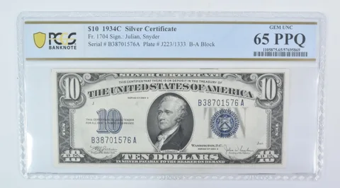 1934 C $10 Silver Certificate Fr#1704 Gem Unc 65 PPQ PCGS *5978