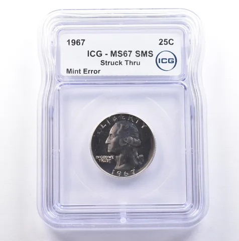 1967 Washington Quarter SMS Mint Error Struck Thru MS67 ICG *9096