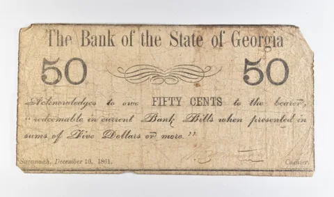 1861 50 Cents Savannah GA Bank Of The State Obsolete Note *8907
