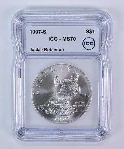 1997-S Jackie Robinson Commemorative Silver Dollar MS70 ICG