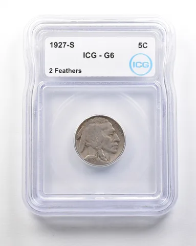 1927-S Indian Head Buffalo Nickel 2 Feathers G6 ICG *1698