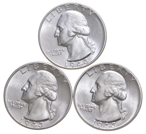Choice Unc 1943 P+D+S Washington Quarter Gem BU Collection Lot Set
