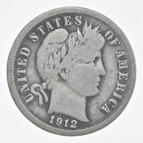 1912-S Barber Dime 90% Silver FINE Condition