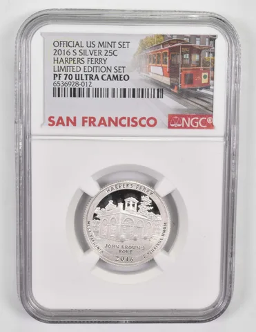 2016-S Silver PF70 Harpers Ferry Quarter NGC Limited Edition San Fran Lbl