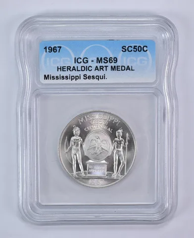 1967 So Called Half Dollar Mississippi Sesquicentennial MS69 ICG