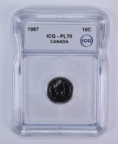 1987 Canada 10 Cents Bluenose PL70 ICG