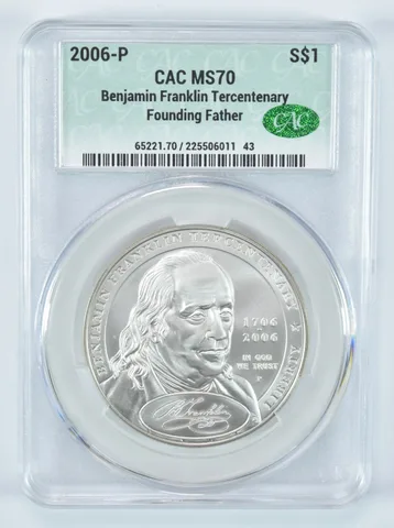 2006-P Ben Franklin Founding Father Commemorative Silver Dollar MS70 CACg
