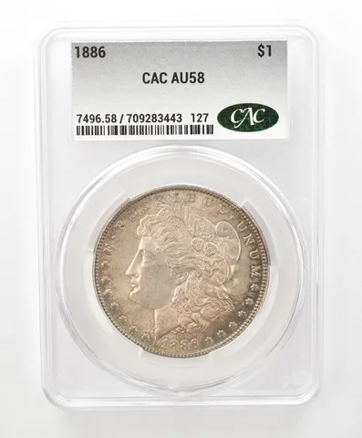 1886 Morgan Silver Dollar AU58 CAC CACg Beautiful Tone a6607