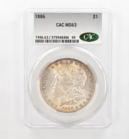 1886 Morgan Silver Dollar MS63 CAC CACg Beautiful Tone *0471