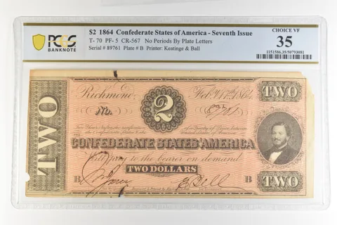 1864 $2 Confederate States America T-70 PF-5 CR-567 Choice VF 35 PCGS *4401