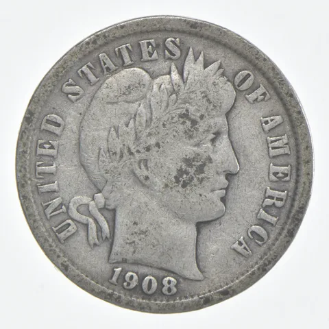 1908 (P) Barber Dime 90% Silver FINE Condition