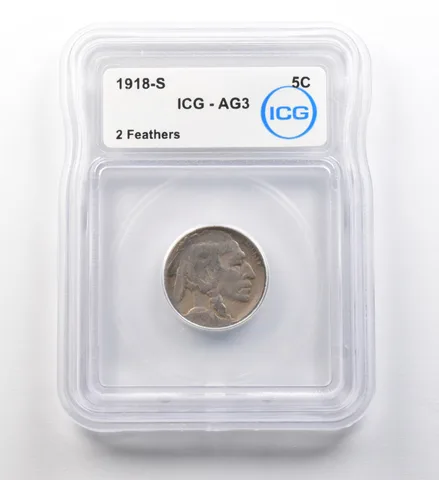 1918-S Indian Head Buffalo Nickel 2 Feathers AG3 ICG ERROR *8203