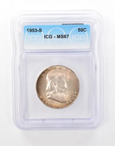 1953-S Franklin Half Dollar MS67 ICG Peripheral Tone a2870